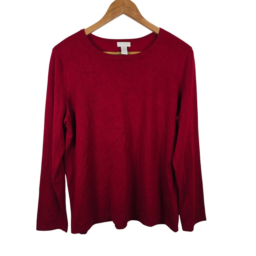Chico's Red Long Sleeve Crew Neck Fine Knit Pullover Sweater Size 3 XL